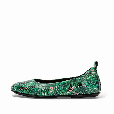 Fitflop Allegro Jungle Print Soft Leather - Balletschuhe Damen - Schwarz (WUI510264)